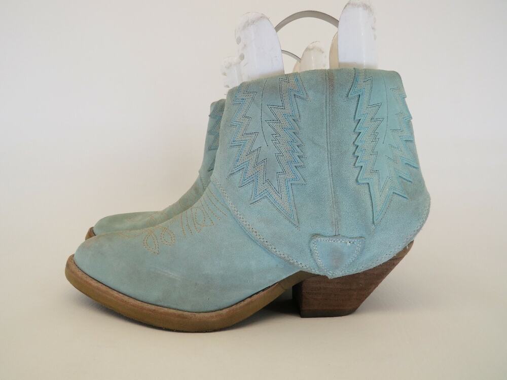 Modern Vice Womens Size 8.5 M Blue Suede Fold Over Ankle Cowboy Boots
